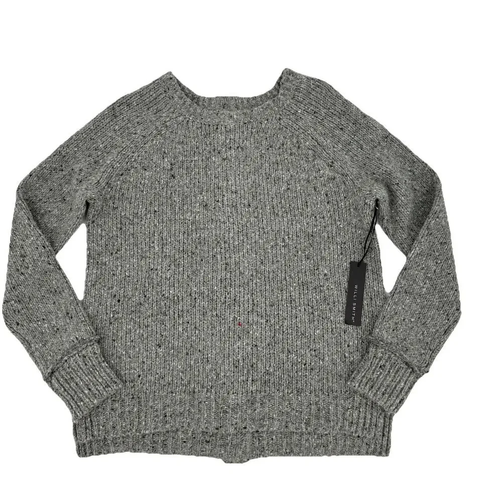 Willi Smith Gray Sweater Womens XL Wool Blend Button-Backed Lagenlook High-Low